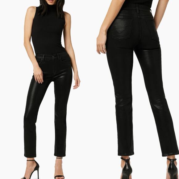 Hudson Women Barbara Black Coated Jeans High Rise Straight Leg Ankle 32 - Picture 1 of 9